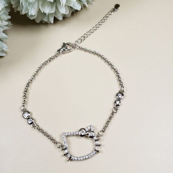 Brand New Hello Kitty Rhinestone Silver Bracelet #2 - Picture 1 of 7